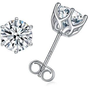 Moissanite Stud Earrings 2-4ct G H I Color 925 Sterling Silver White Gold Plated